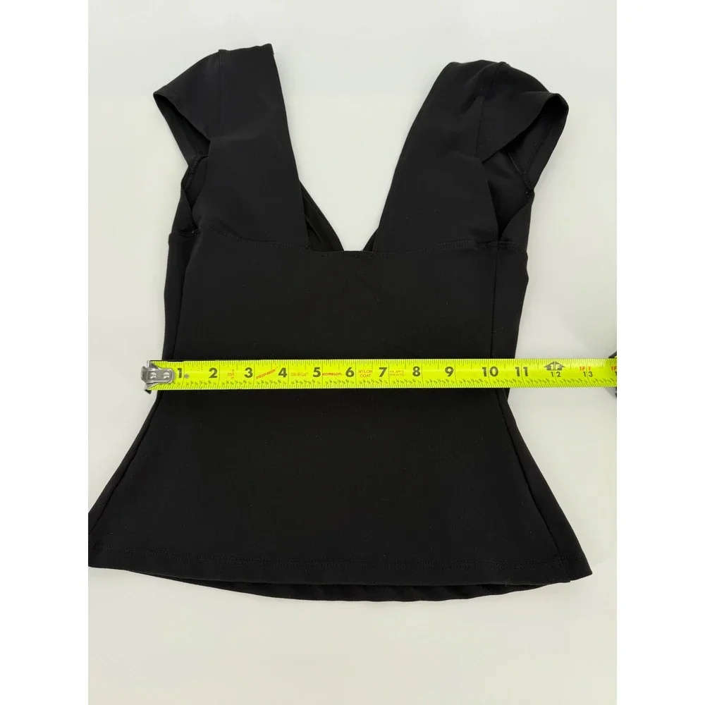 Intimately Free People Black Cap Sleeve Deep V-Neck Top OB1524278 Small